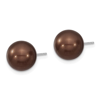 Majestik Sterling Silver Rhodium-plated Brown Imitation Shell Pearl Stud Earrings