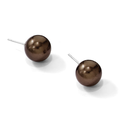Majestik Sterling Silver Rhodium-plated Brown Imitation Shell Pearl Stud Earrings