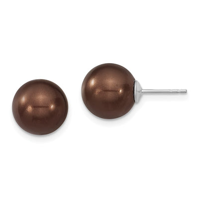 Majestik Sterling Silver Rhodium-plated Brown Imitation Shell Pearl Stud Earrings