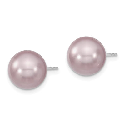 Majestik Sterling Silver Rhodium-plated Purple Imitation Shell Pearl Stud Earrings
