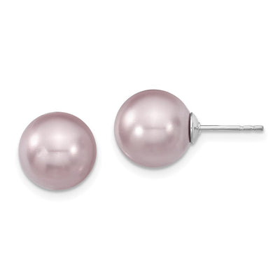 Majestik Sterling Silver Rhodium-plated Purple Imitation Shell Pearl Stud Earrings