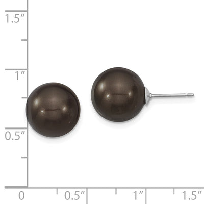 Majestik Sterling Silver Rhodium-plated Black Imitation Shell Pearl Stud Earrings