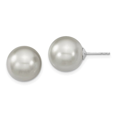 Majestik Sterling Silver Rhodium-plated Grey Imitation Shell Pearl Stud Earrings