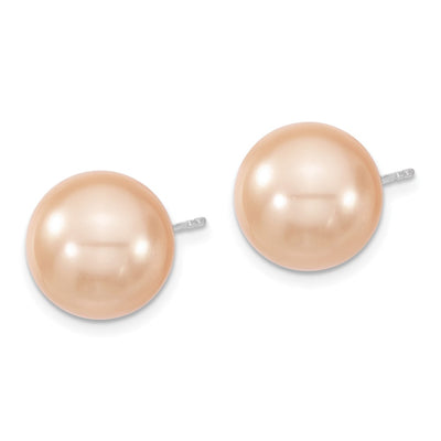 Majestik Sterling Silver Rhodium-plated Pink Imitation Shell Pearl Stud Earrings