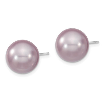 Majestik Sterling Silver Rhodium-plated Purple Imitation Shell Pearl Stud Earrings