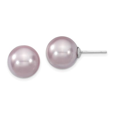 Majestik Sterling Silver Rhodium-plated Purple Imitation Shell Pearl Stud Earrings