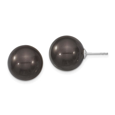 Majestik Sterling Silver Rhodium-plated Black Imitation Shell Pearl Stud Earrings