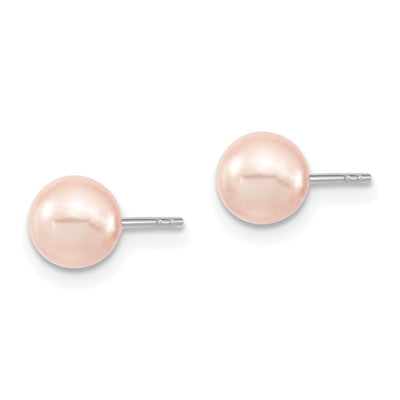 Majestic Sterling Silver Rhodium-plated Pink Imitation Shell Pearl Stud Earrings