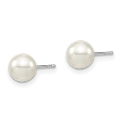 Majestic Sterling Silver Rhodium-plated White Imitation Shell Pearl Stud Earrings