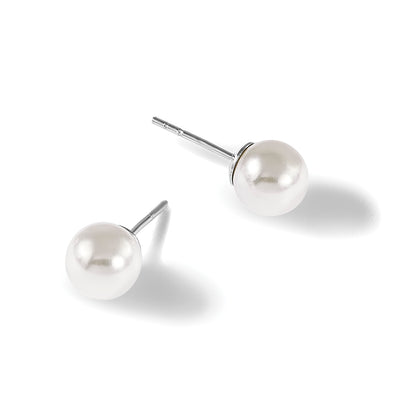 Majestic Sterling Silver Rhodium-plated White Imitation Shell Pearl Stud Earrings
