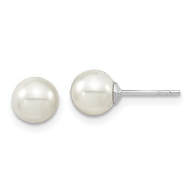Majestic Sterling Silver Rhodium-plated White Imitation Shell Pearl Stud Earrings