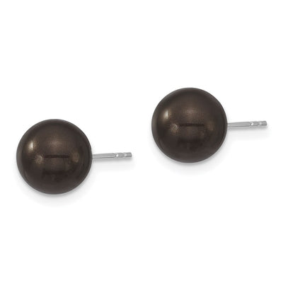 Majestik Sterling Silver Rhodium-plated Black Imitation Shell Pearl Stud Earrings