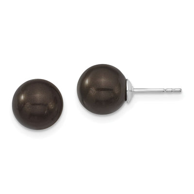 Majestik Sterling Silver Rhodium-plated Black Imitation Shell Pearl Stud Earrings