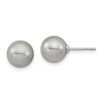 Majestic Sterling Silver Rhodium-plated Grey Imitation Shell Pearl Stud Earrings