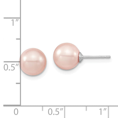 Majestic Sterling Silver Rhodium-plated Pink Imitation Shell Pearl Stud Earrings