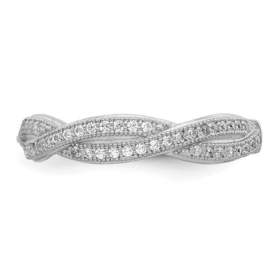 Brilliant Embers Sterling Silver Rhodium-plated 48 Stone Criss Cross Micro Pavé CZ Polished Ring