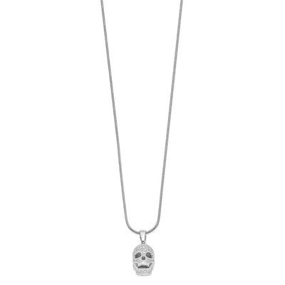 Brilliant Embers Sterling Silver Rhodium-plated 88 Stone Micro Pavé CZ Polished Skull Necklace with Extender