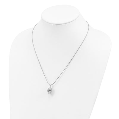 Brilliant Embers Sterling Silver Rhodium-plated 88 Stone Micro Pavé CZ Polished Skull Necklace with Extender
