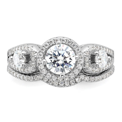 Brilliant Embers Sterling Silver Rhodium-plated 93 Stone Micro Pavé CZ 2-piece Wedding Set