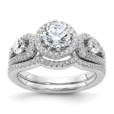 Brilliant Embers Sterling Silver Rhodium-plated 93 Stone Micro Pavé CZ 2-piece Wedding Set