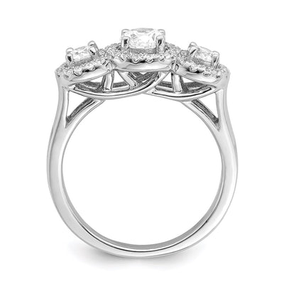Brilliant Embers Sterling Silver Rhodium-plated 42 Stone Halo Micro Pavé CZ 3 Stone Ring