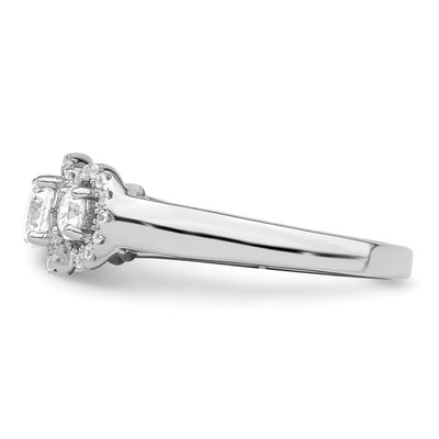 Brilliant Embers Sterling Silver Rhodium-plated 42 Stone Halo Micro Pavé CZ 3 Stone Ring