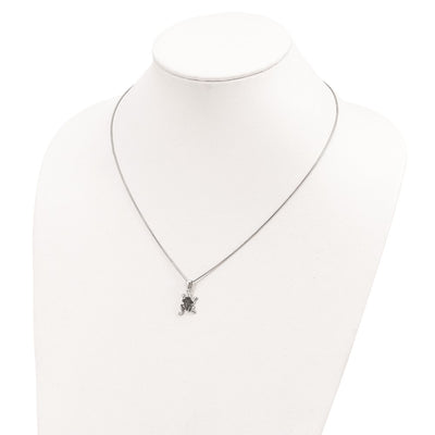 Brilliant Embers Sterling Silver Rhodium-plated 34 Stone Micro Pavé Green CZ Frog Necklace with Extender