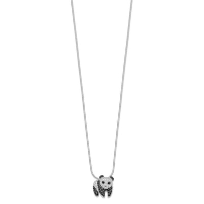 Brilliant Embers Sterling Silver Rhodium-plated 84 Stone Micro Pavé Black and White CZ Panda Necklace with Extender