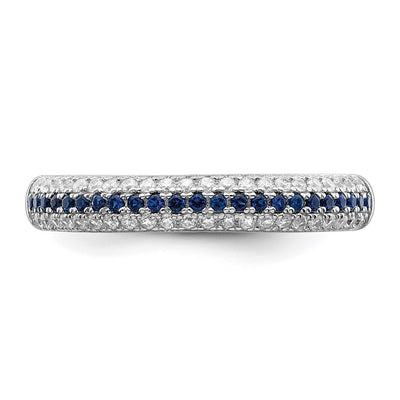 Brilliant Embers Sterling Silver Rhodium-plated 67 Stone Blue and White Micro Pavé CZ Polished Ring