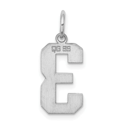 Sterling Silver/Rhodium-plated Polished Number 3 Charm, 21 x 8mm