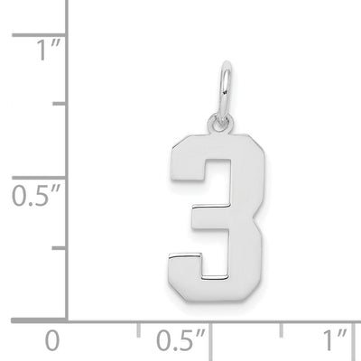 Sterling Silver/Rhodium-plated Polished Number 3 Charm, 21 x 8mm