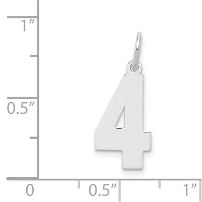 Sterling Silver/Rhodium-plated Polished Number 4 Charm, 21 x 8mm