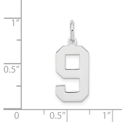 Sterling Silver/Rhodium-plated Polished Number 9 Charm, 21 x 8mm