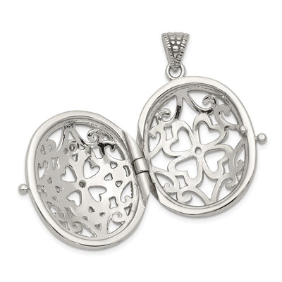 Sterling Silver Rhodium-plated CZ Fancy Filigree Oval Locket