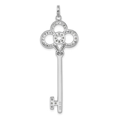 Sterling Silver Rhodium-plated and CZ Key Pendant, 55 x 20mm