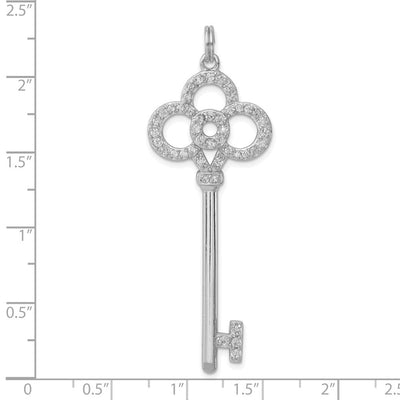 Sterling Silver Rhodium-plated and CZ Key Pendant, 55 x 20mm
