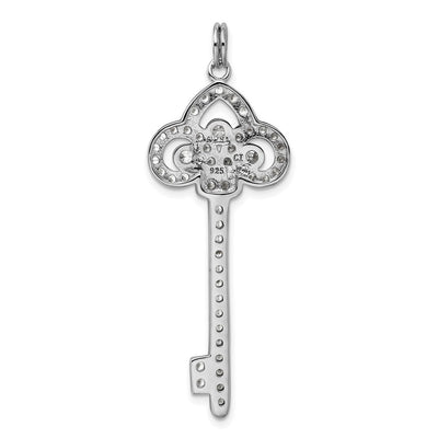 Sterling Silver Rhodium-plated and CZ Key Pendant, 50 x 18mm