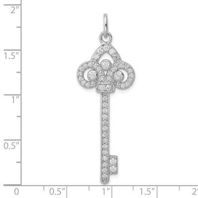 Sterling Silver Rhodium-plated and CZ Key Pendant, 50 x 18mm