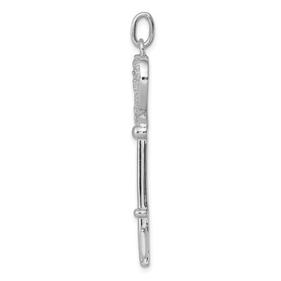Sterling Silver Rhodium-plated CZ Heart Key Pendant, 49 x 14mm