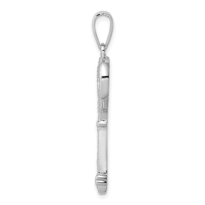 Sterling Silver Rhodium-plated CZ Heart Key Pendant, 39 x 14mm