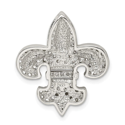 Sterling Silver CZ Fleur de Lis w/ Flash Gold-Plated Chain Slide Pendant