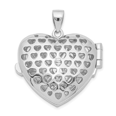 Sterling Silver Rhodium-plated CZ Fancy Design Heart Locket Pendant