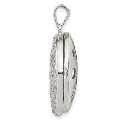 Sterling Silver Rhodium-plated CZ Flower Design Locket Pendant