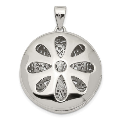 Sterling Silver Rhodium-plated CZ Flower Design Locket Pendant
