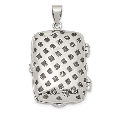 Sterling Silver Rhodium-plated Fancy CZ Rectangle Locket Pendant