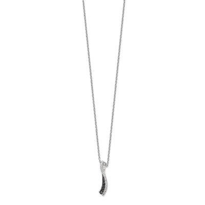 White Night Sterling Silver Rhodium-plated Black and White Diamond Necklace with Extender, 18 x 5mm