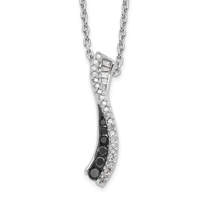 White Night Sterling Silver Rhodium-plated Black and White Diamond Necklace with Extender, 18 x 5mm