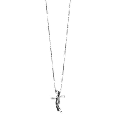 White Night Sterling Silver Rhodium-plated Black and White Diamond Cross Necklace with Extender, 18 x 16mm