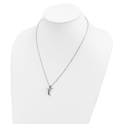 White Night Sterling Silver Rhodium-plated Black and White Diamond Cross Necklace with Extender, 18 x 16mm