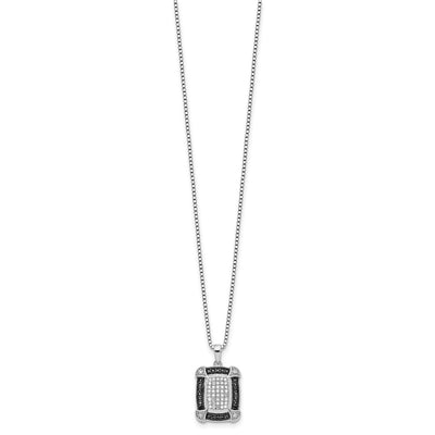 White Night Sterling Silver Rhodium-plated Black and White Diamond Necklace with Extender, 18 x 13mm